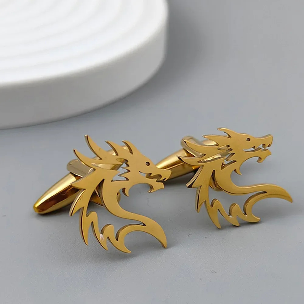Personalized Cufflinks for Mens Stainless Steel Dragon Pattern Cuff Links Wedding Groomsmen Shirt Sleeves Buttons Accessories 241122
