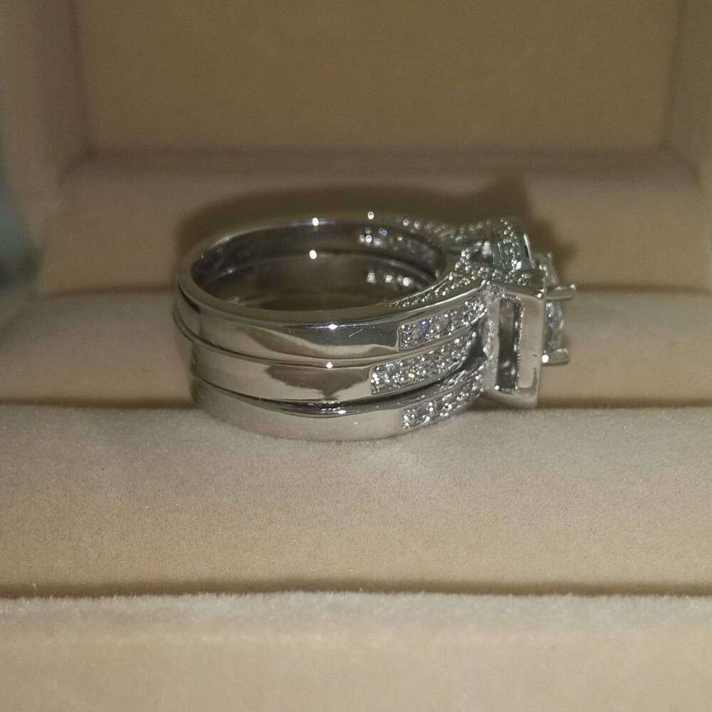 14kt Gold Filled Wedding Ring Set: Round Cut Simulated Dia CZ Bridal Jewelry 9afa