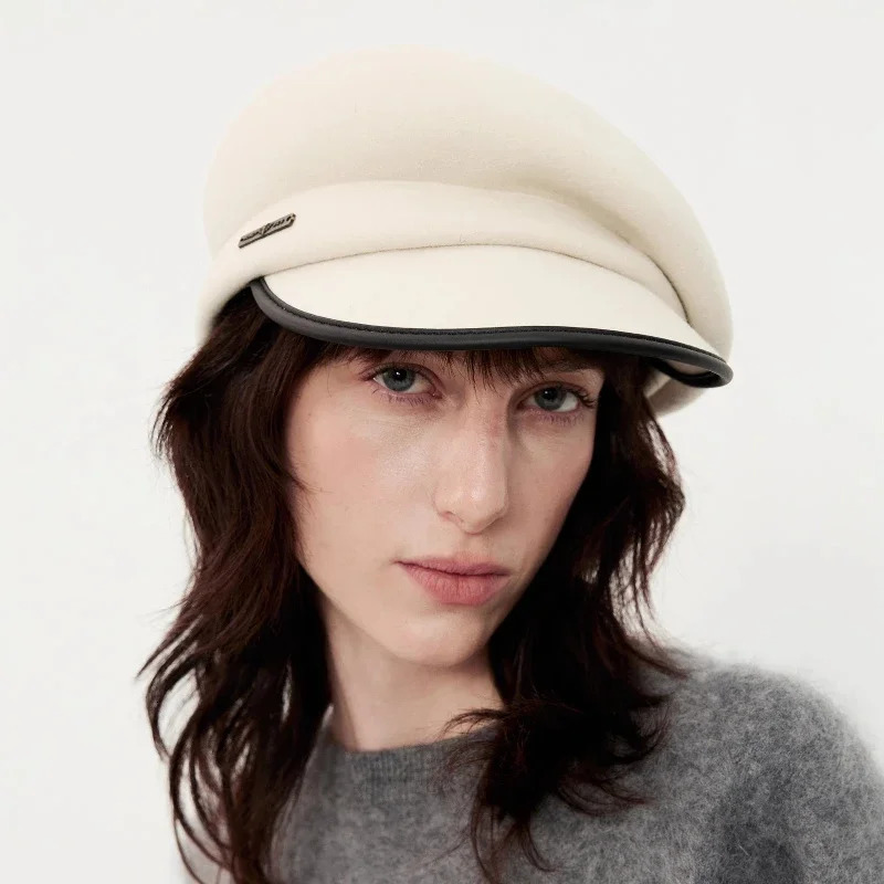 100 Wool Japan Curved Eaves Beret Women Autumn Winter Felt Fedora Black Painter Hat Warm Octagonal Hats Classics Walking Cap 241125