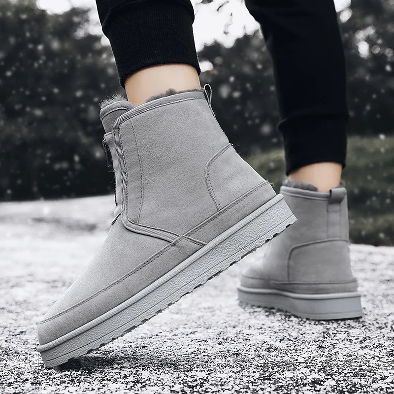 Winter Men Shoes Warm Fur Snow Boots Waterproof Suede Furry Leather Ankle Chelsea Boots Male Fluffy Plush Shoes Outdoor Footwear 241201