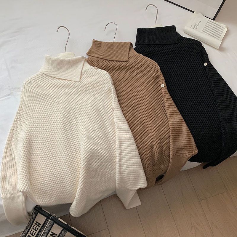 New High Collar Fleece Sweater for Women's Autumn and Winter New Soft Korean Lazy Designer Style Thick Knitted Top Trendy Winter Sweater