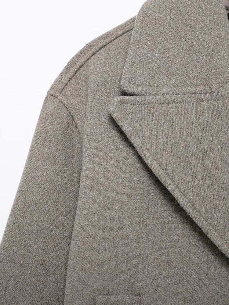 European and American style womens short loose suit collar retro doublebreasted singlefaced woolen coat for women in spring 241125