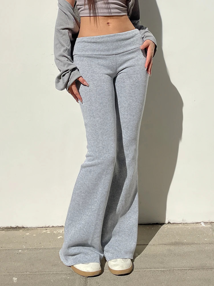 Gray Slim Low Waist Casual Sweatpants For Women Black Solid Simple Basic Flared Pants Sports Jogging Trousers 241121Z