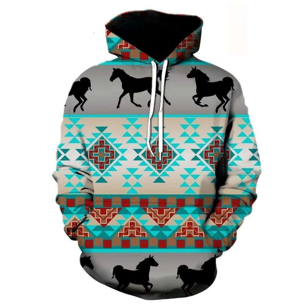Autumn winter new European and American 3D digital printed ethnic style jacket men's casual hooded sweatshirt