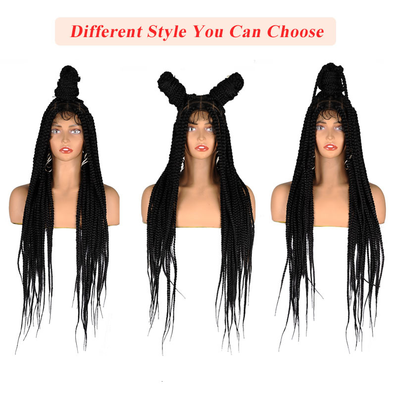 36" Full Synthetic Long Braided Wigs With Baby Hair 360 Lace Front Box Braids Black Mix Bury Wig