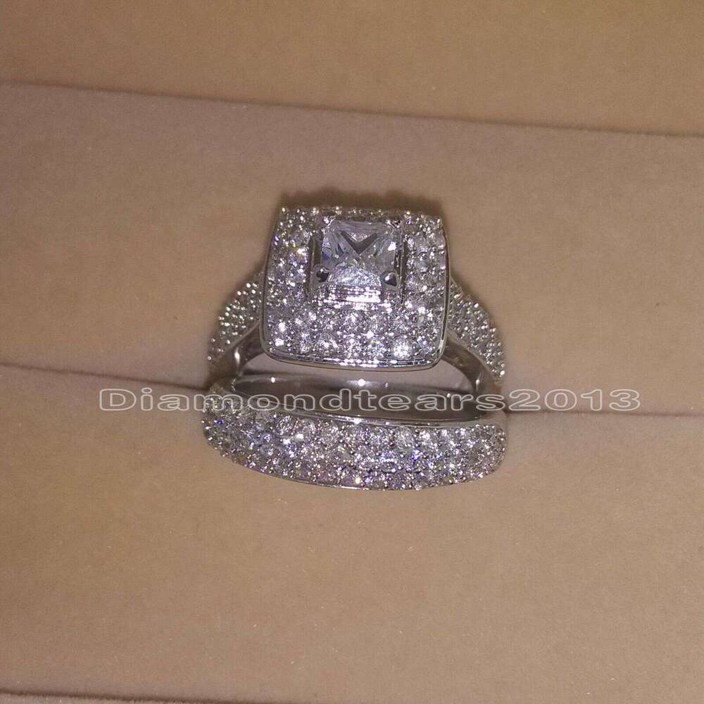 134Pcs Stunning 14K White Gold Filled Topaz CZ Dia Wedding Ring Set ec07