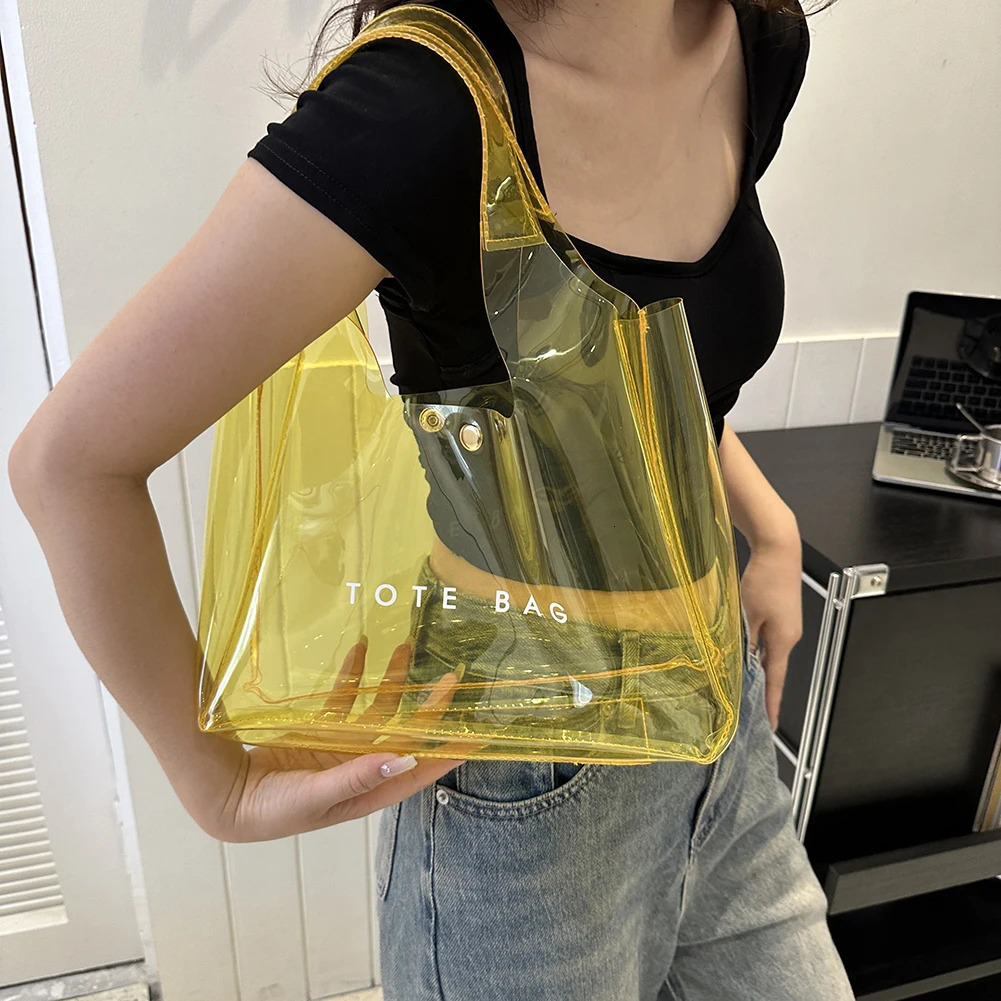 PVC Shoulder Bag for Women Chic Top Handle Clutch Shopping Bag Y2K Clear Handbag Purse Ladies Small Tote Bags for Work Travel 241201