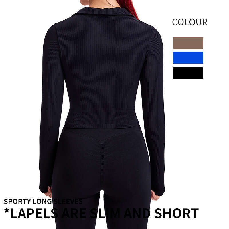 Sexy body shaping V-neck slimming polo shirt for women, slim fit sports yoga outfit, top with high elasticity and quick drying thread, long sleeves