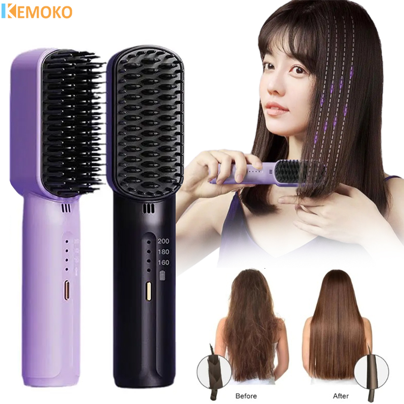 Electric Professional Negative Ion Straightener 2 In 1 Comb With Lcd Display Hair Curg Tool Straight Brush