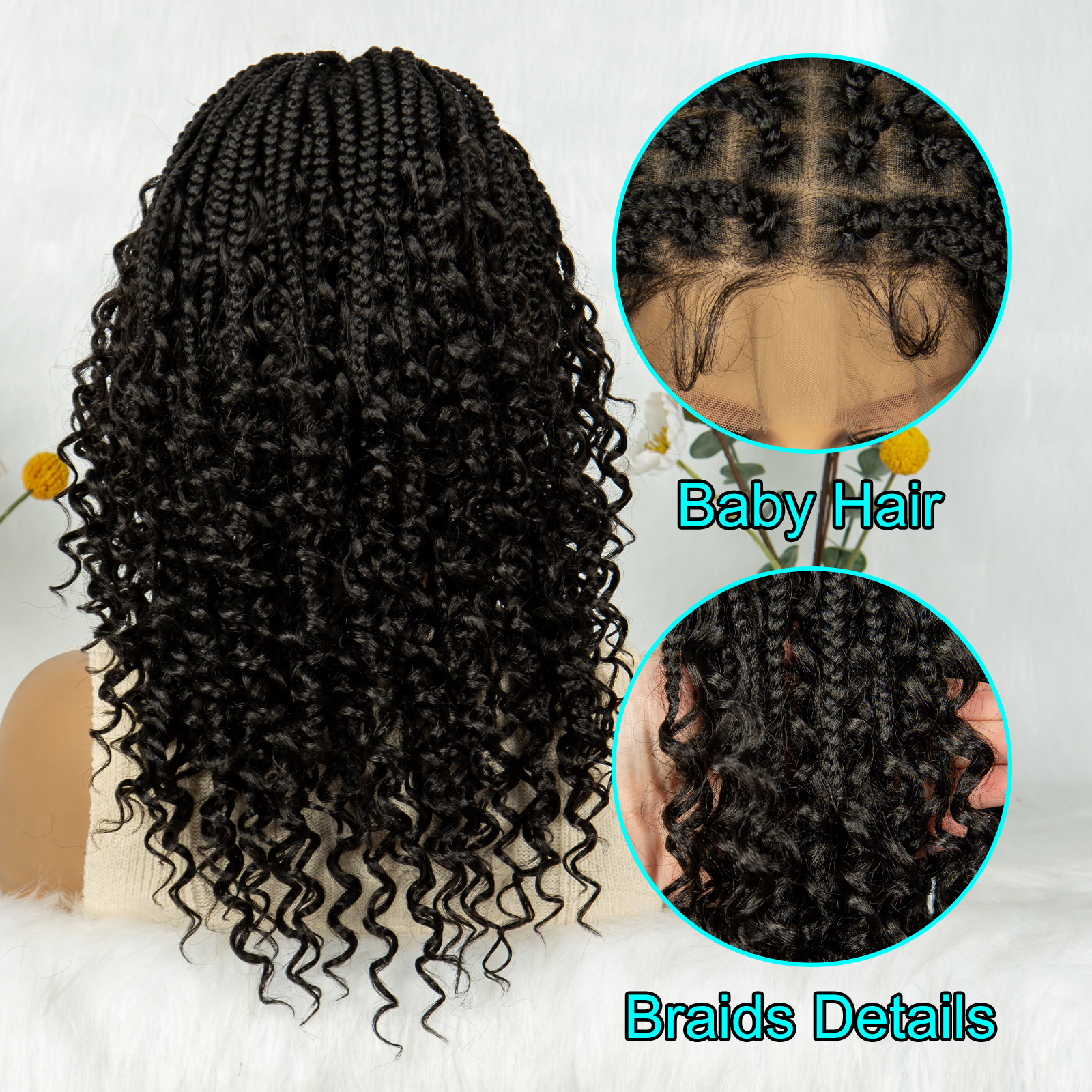 Kima Short Bohemian Box Braided Wigs Boho Braids Wig Synthetic Full Lace Curly With Baby Hair For Black Women