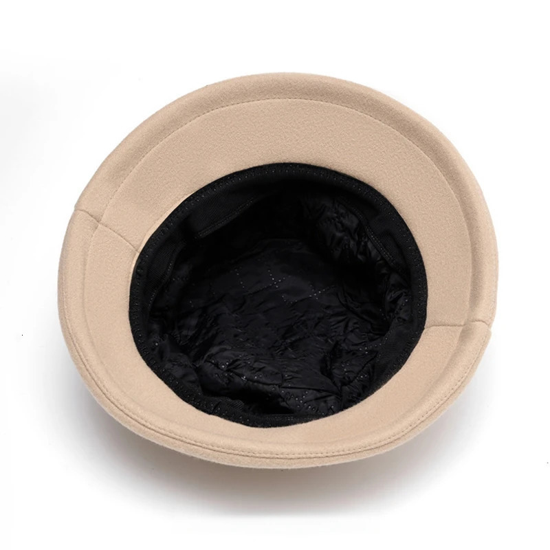 Womens Cotton Blend Fall Winter Bucket Hat 58cm Solid Color with Bow Small Brim Flat Top Fedoras 241125