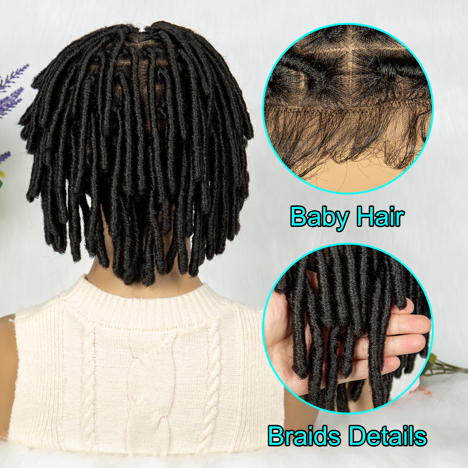 Synthetic Dreadlock Faux Locs Wig Knotless Box Front Braided Wig Full Lace African Braiding Hair For Man Women
