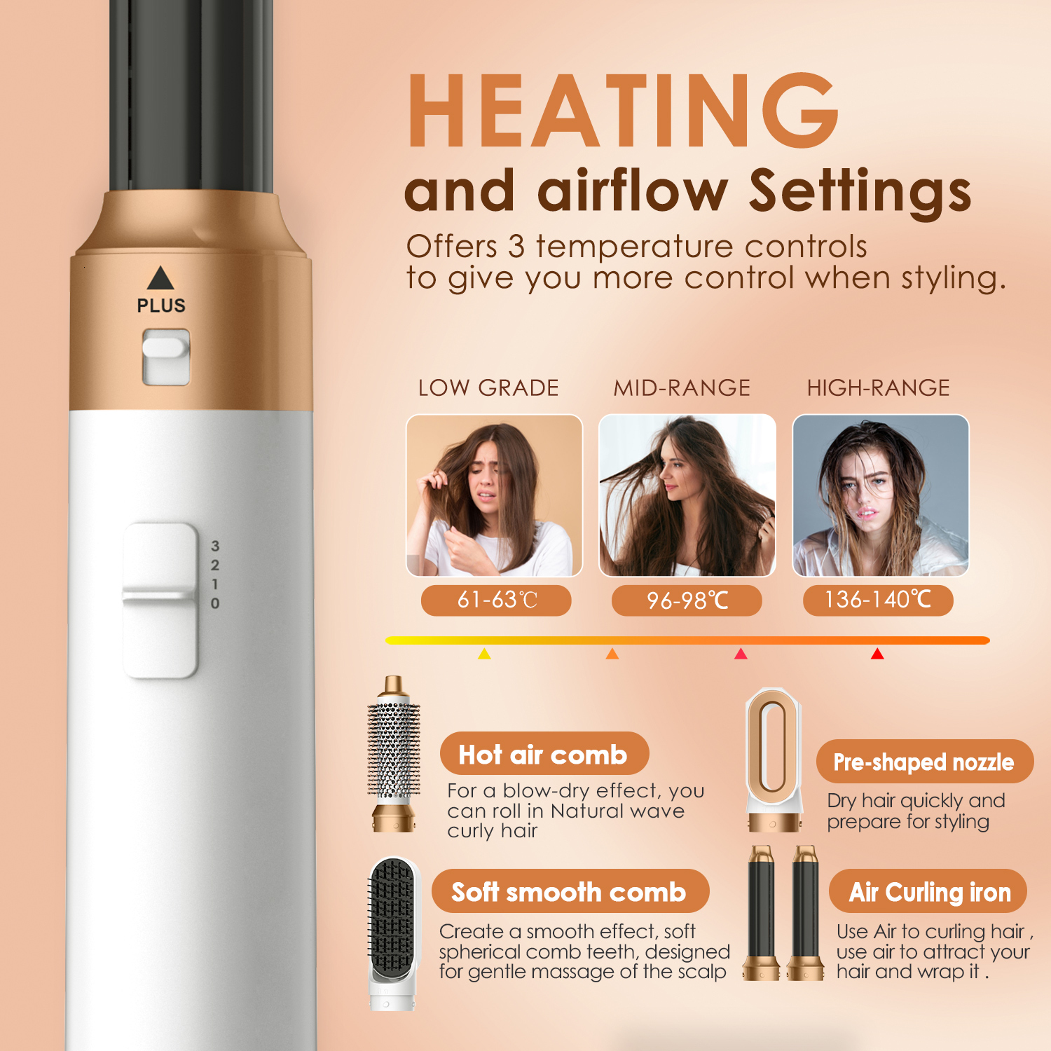Super Styler 5In1 High-Speed Iron Hot Air Comb Set Straightening Brush Wrap Auto Curg Hair Dryer