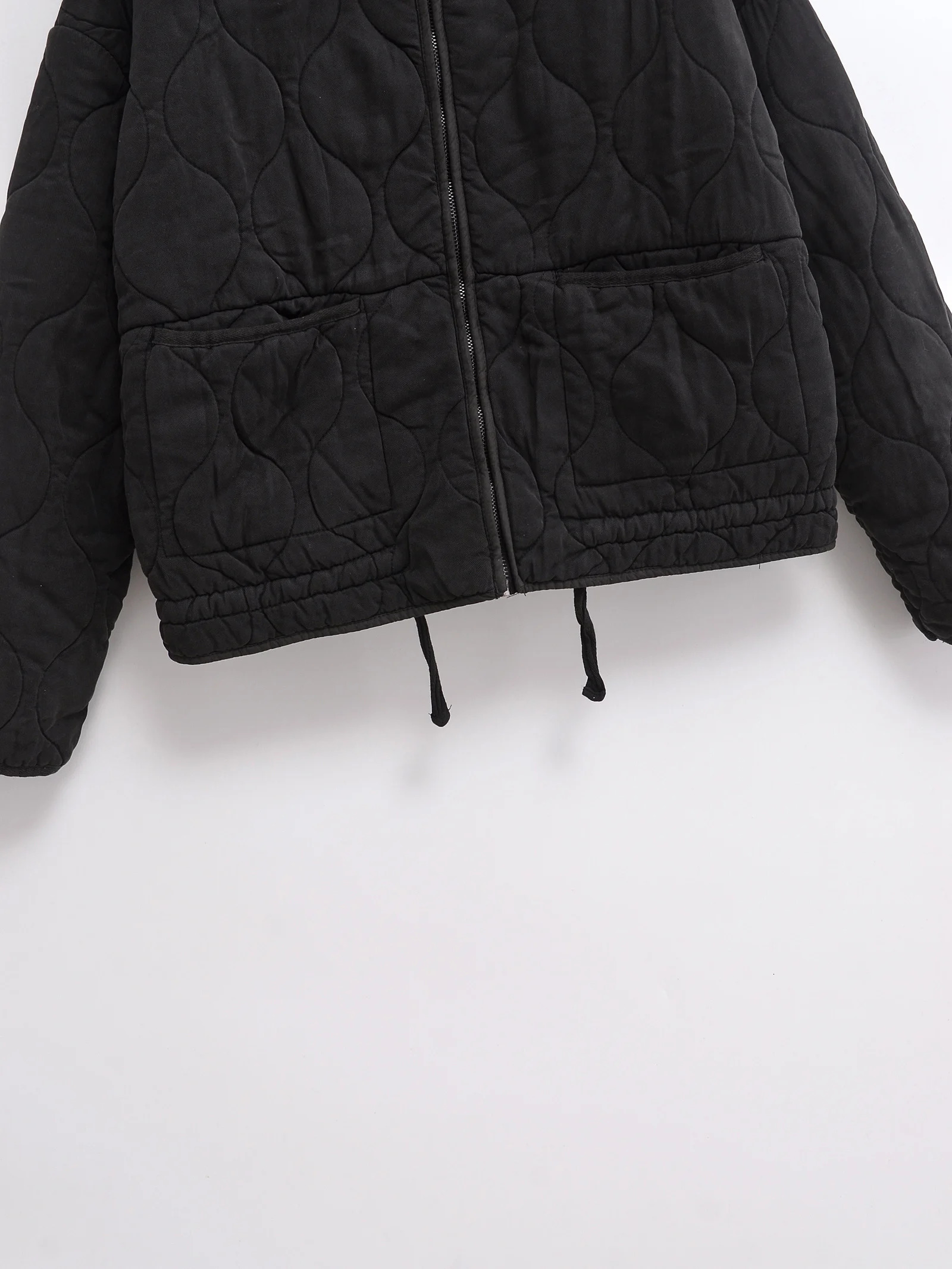 KAOPU ZA Womens fashion AutumnWinter quilted pocket zipper cotton coat jacket for women vintage highneck longsleeved jackets 241125