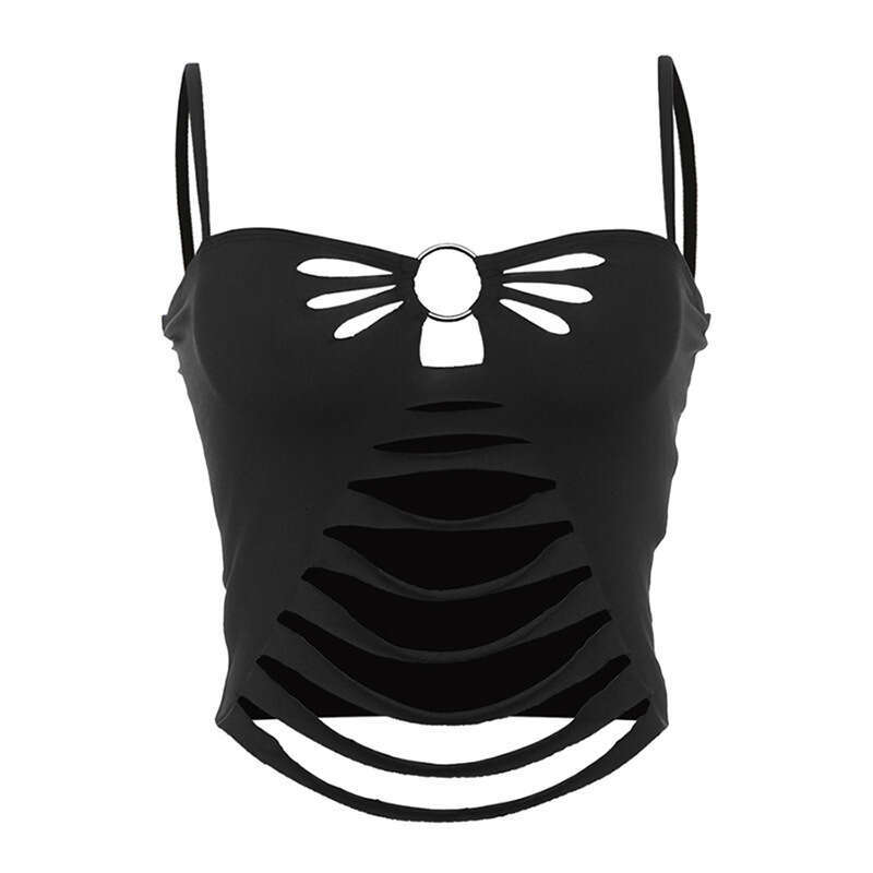 Women's 2024 Summer New Product Solid Color Sexy Hollow Back Tight Short Strap Tank Top for Women