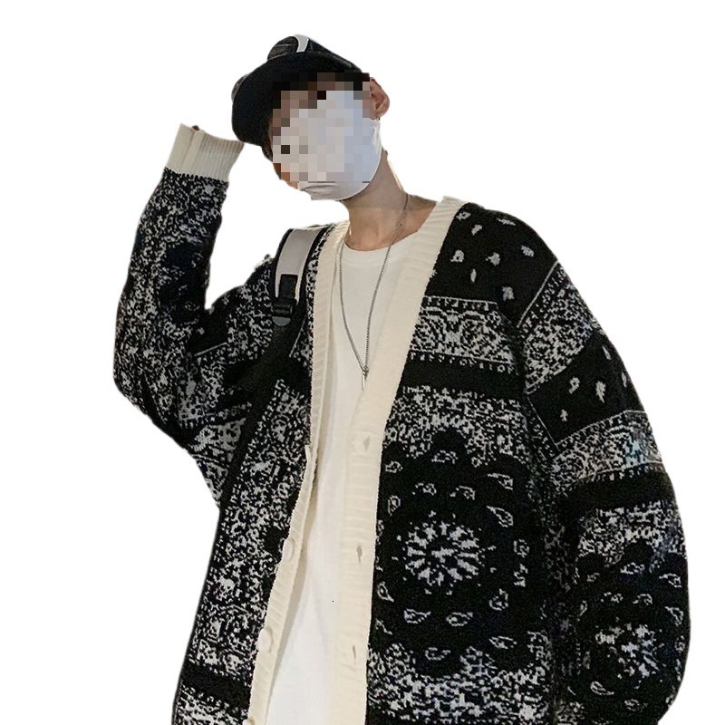 Winter new cardigan wool sweater men's fashion brand cashew flower loose Korean version lazy style knitted sweater top designer hoodie