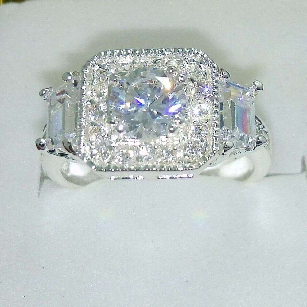 Exquisite Sterg Sier White Topaz Cubic Zirconia Wedding Ring for Women (Size 5-12)