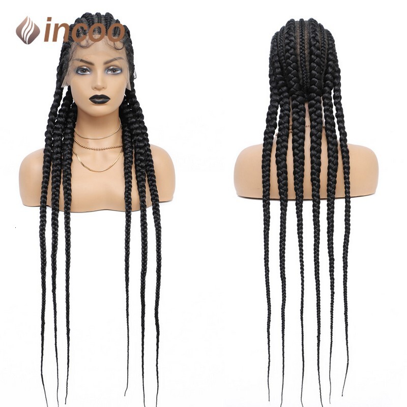 Incoo 36 Synthetic Full Braided For Black Women Jumbo Knotless Box Braid Lace Wigs Cornrow Wig Braide African Hair