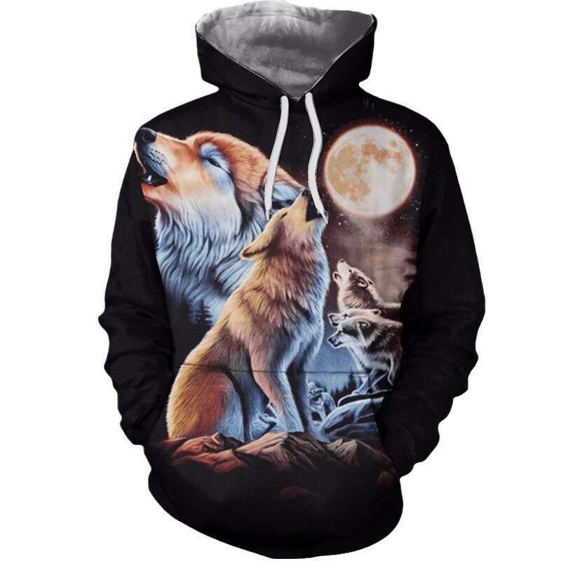 New men's autumn long sleeved European and American street round neck sweatshirt, 3D wolf print casual sweatshirt for men