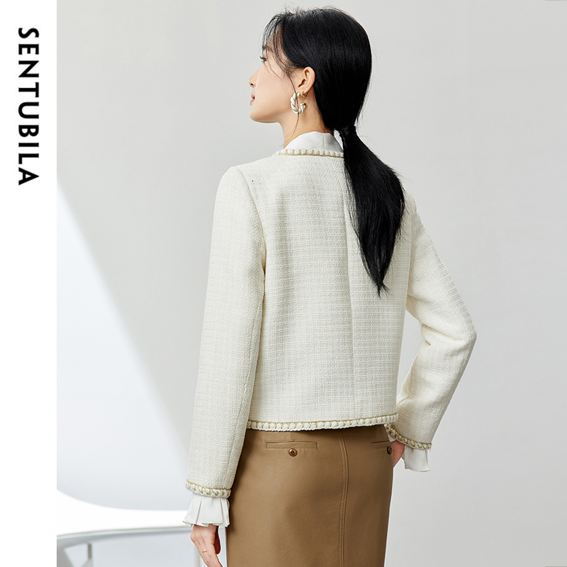 SENTUBILA Women's French Tweed Autumn Winter Cotton Long Sleeve Short Outerwears 2024 New In Coats & Jackets 143W56767x