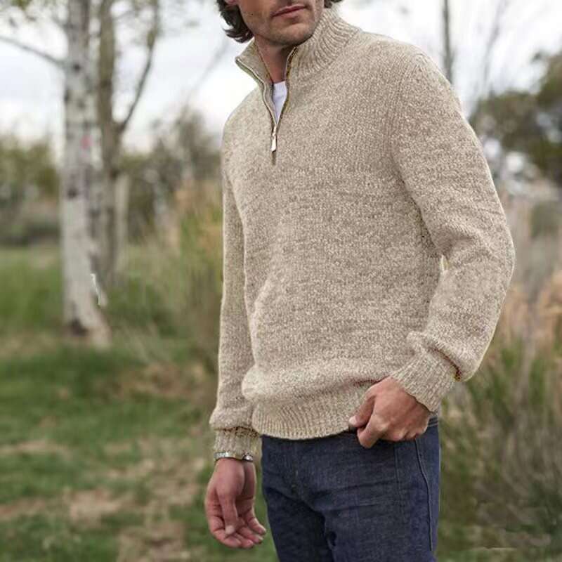 European American autumn and winter hot items zipper V-neck long sleeved T-shirt men's warm sweater base shirt 2024 new casual versatile fashion 