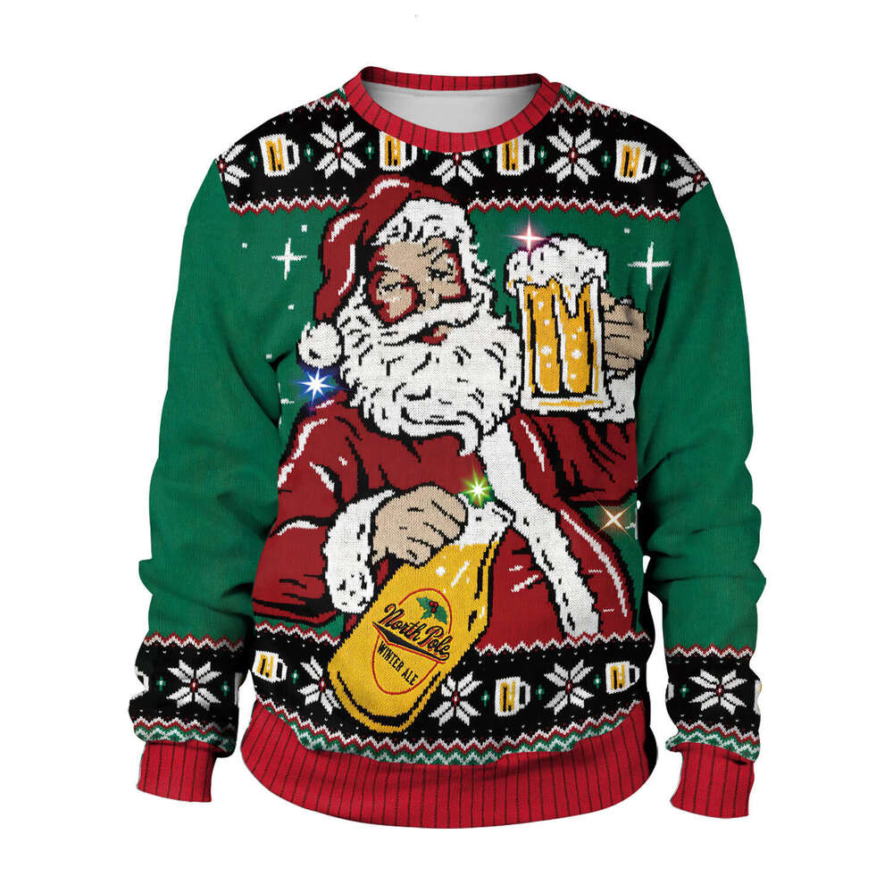 2024 New Christmas European American Men's and Women's Santa Claus 3D Digital Printed Round Neck Casual Hoodie