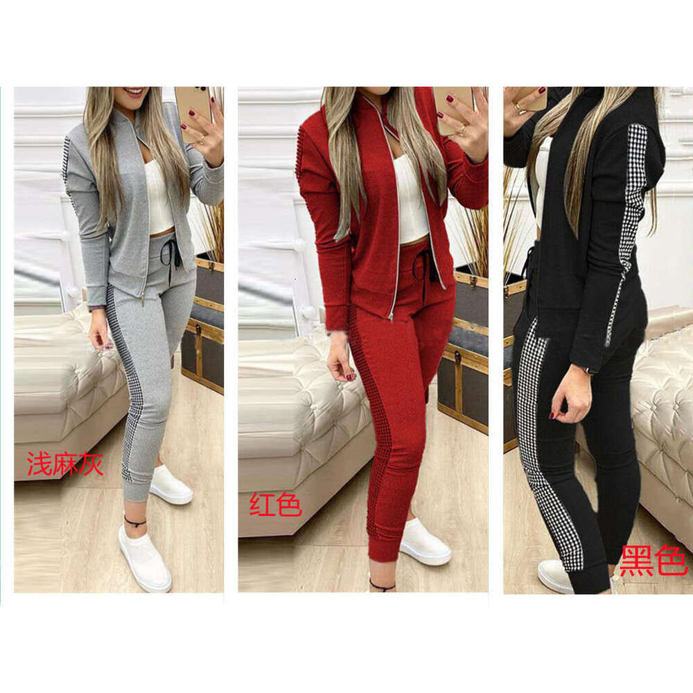 Spring and Autumn Winter Collection 2021 Splicing 3D Printing Zipper Casual Sports Fashion Set Vitality Women's Wear 2024 Temperament Versatile N