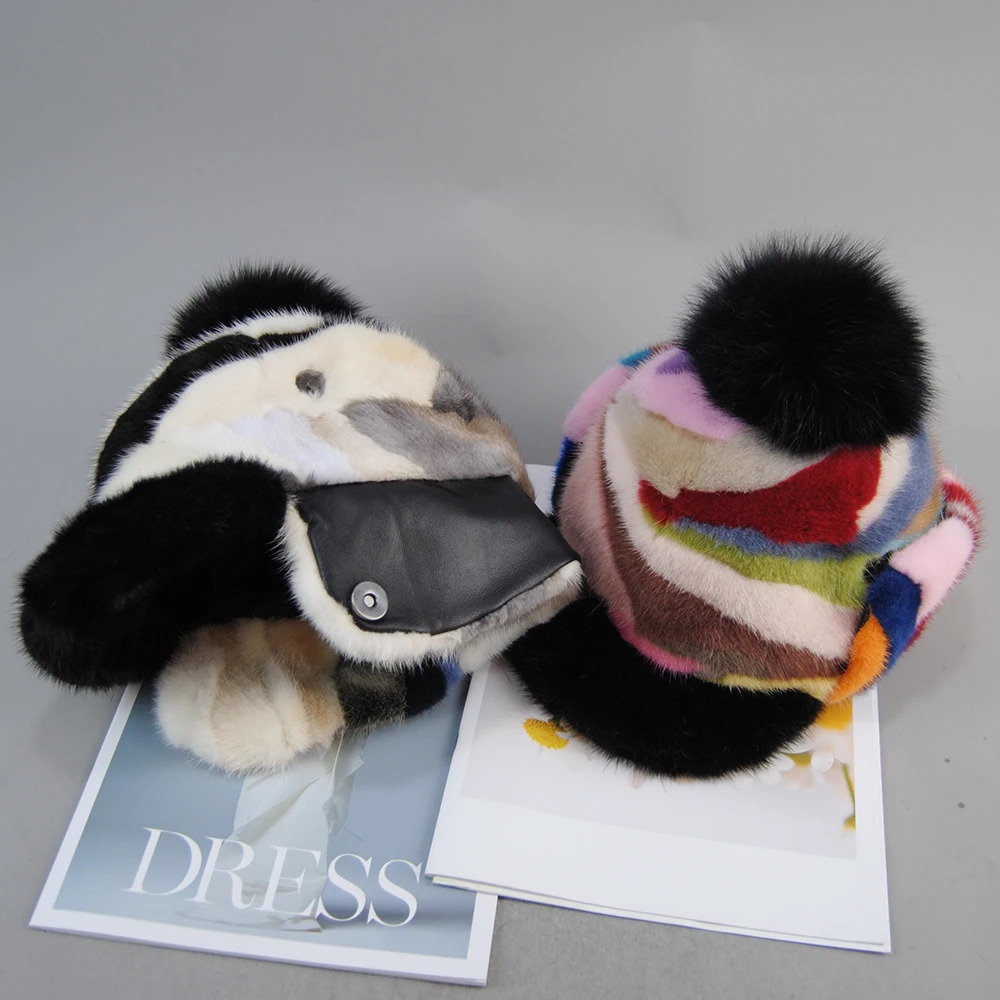 2024 Arrival Mink Fur Hat Women Colorful Winter Warm Real Beanie cap Wholesale Bonnets Fashion For Female 241125