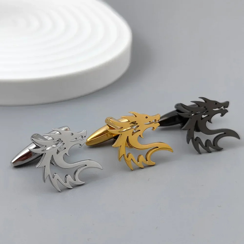 Personalized Cufflinks for Mens Stainless Steel Dragon Pattern Cuff Links Wedding Groomsmen Shirt Sleeves Buttons Accessories 241122