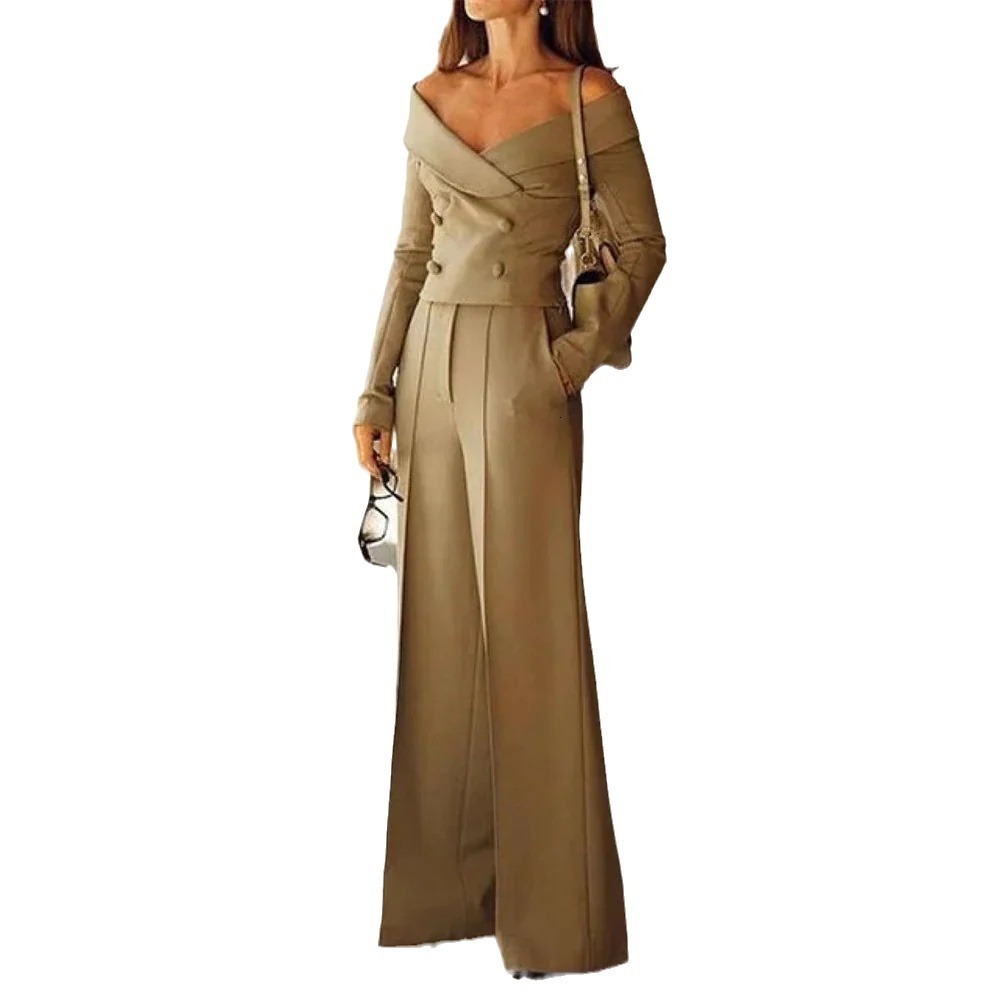 Women's Special Pants Temperament Commuting Solid Color Long Sleeved V-Neck Set