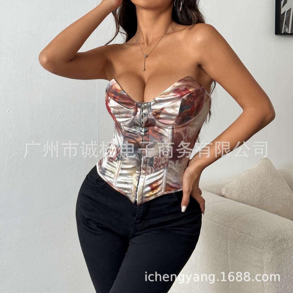 New hot selling color blocking backless camisole strap with steel ring fishbone vest 7105