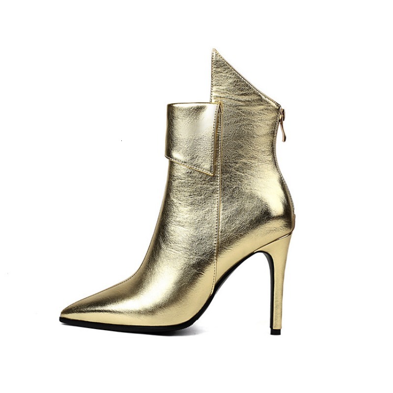 Simple Solid Color Gold Sier 9Cm High Heel Autumn Winter Short Plush Warm Commute Women's Ankle Boots Size 34-48