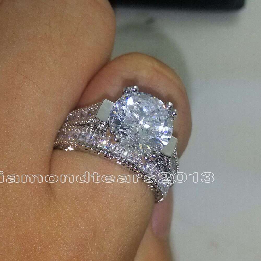 Elegant 6MM Round Cut Topaz CZ Dia Wedding Rings - 14KT White Gold Filled, Size 5-10