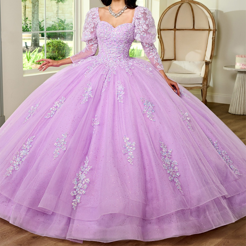 Lavender Shiny Quinceanera Dresses Off The Shoulder Applique Lace Tull Party Birthday Ball Gown Sweet 16 Dress Vestidos 15 De Anos
