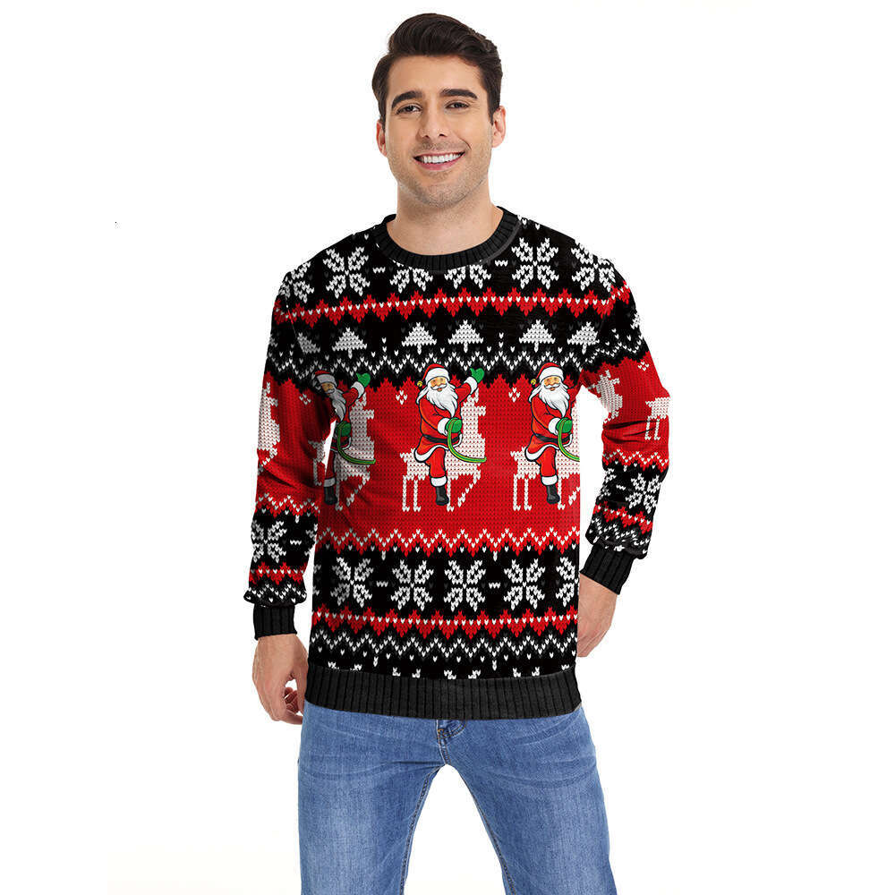 2024 New Christmas European American Men's and Women's Santa Claus 3D Digital Printed Round Neck Casual Hoodie