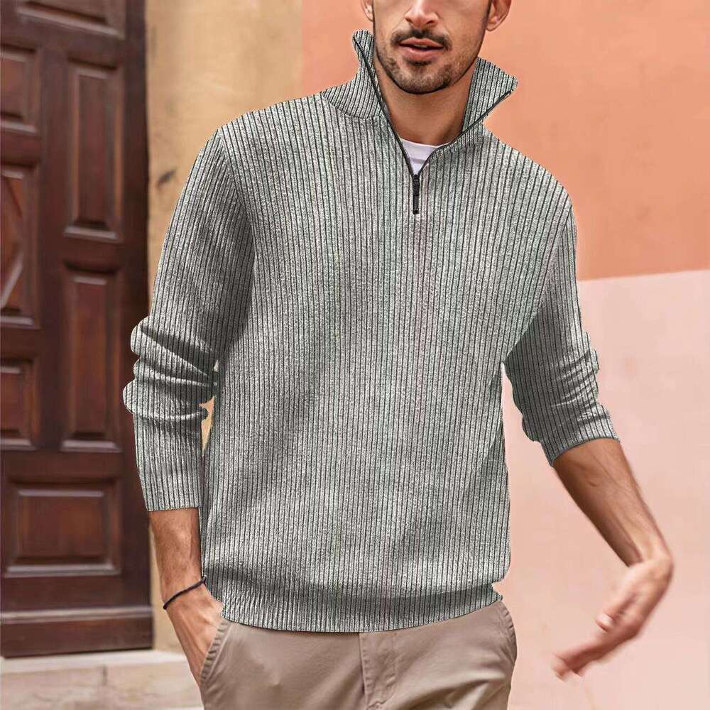 Sweater men's zipper stand up collar base woolen sweater 2024 new casual versatile fashion clothing