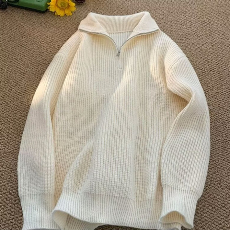 New Zipper High Neck Men's Winter Collection Solid Color Knitted Sweater Lazy Korean Versatile Casual Designer Jacket