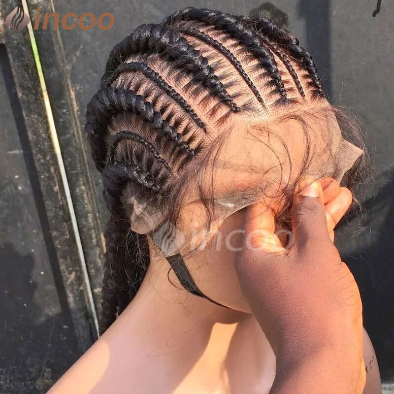 36 Inches Cornrows Synthetic Full For Black Women Jumbo Braided Wigs Lace Frontal Faux Locs Box Braids Wig