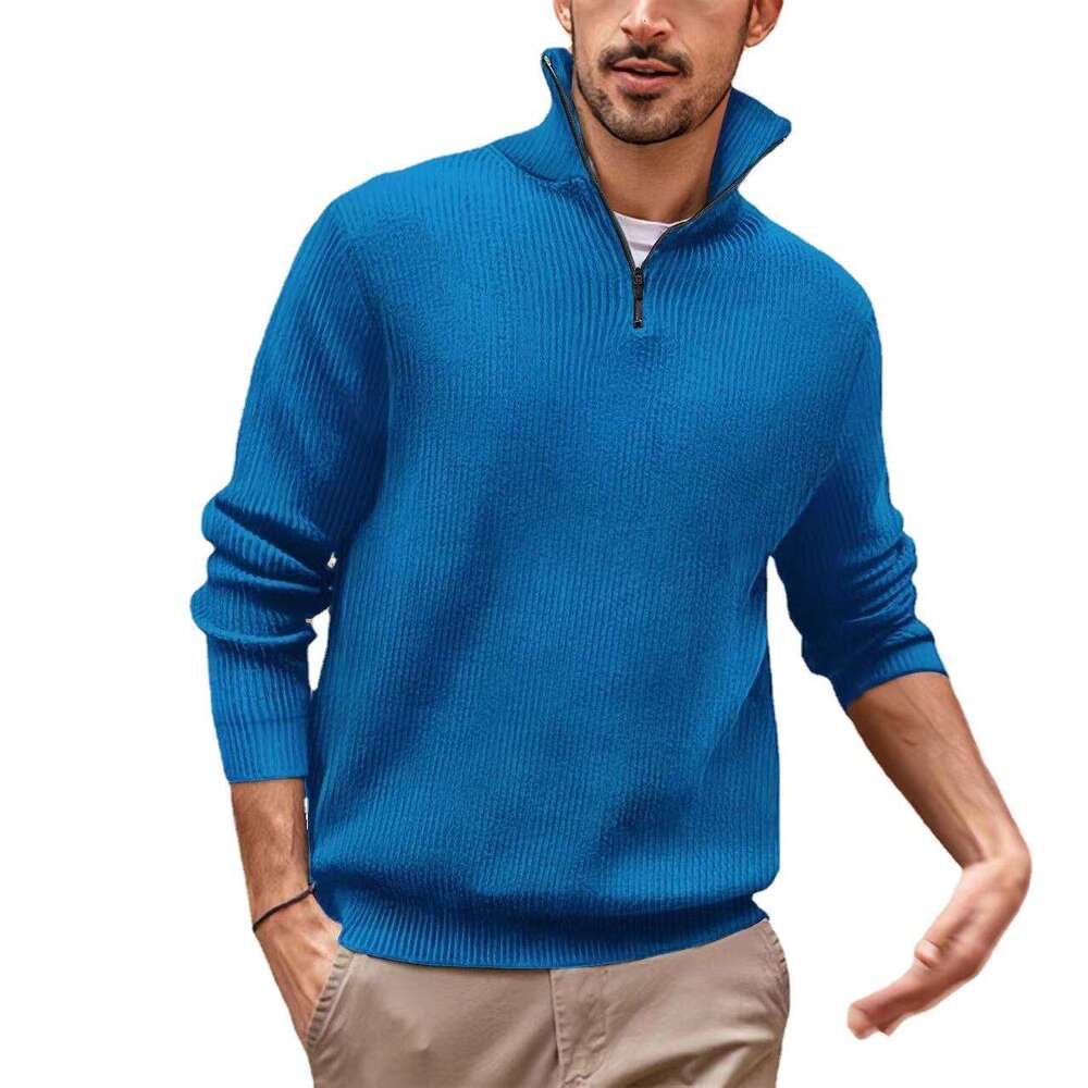Sweater men's zipper stand up collar base woolen sweater 2024 new casual versatile fashion clothing