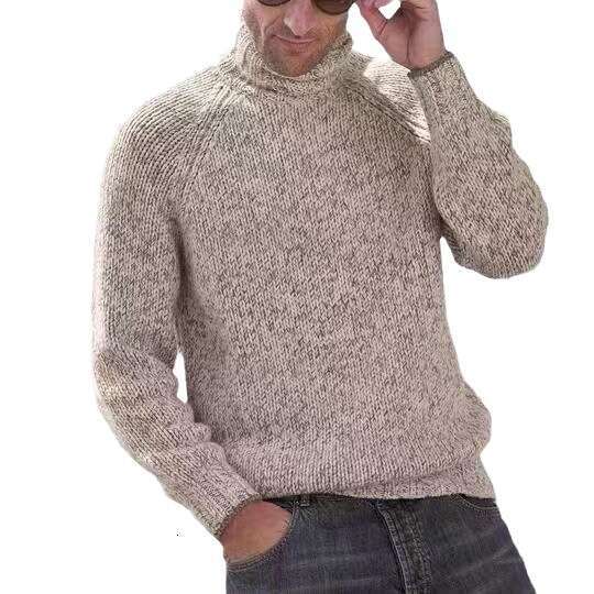 Men's men's high neck two tone thick warm woolen sweater 2024 new style temperament chic elegant clothing