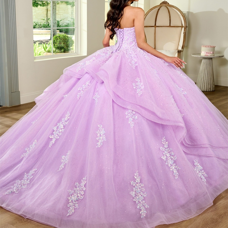 Lavender Shiny Quinceanera Dresses Off The Shoulder Applique Lace Tull Party Birthday Ball Gown Sweet 16 Dress Vestidos 15 De Anos