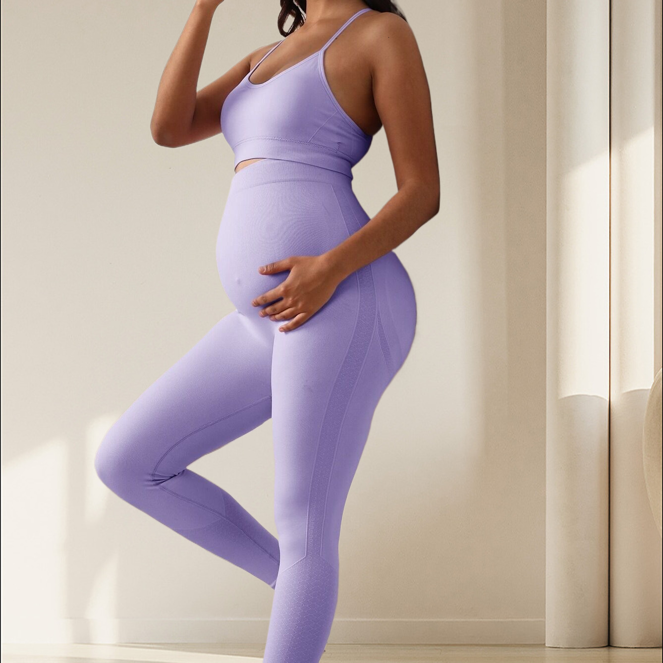 Purple Pregnant Women Yoga Pants Sports Leggings Bra Top Gym Set Hight Elastic Workout Fiess Clothes 2024 Tracksuit
