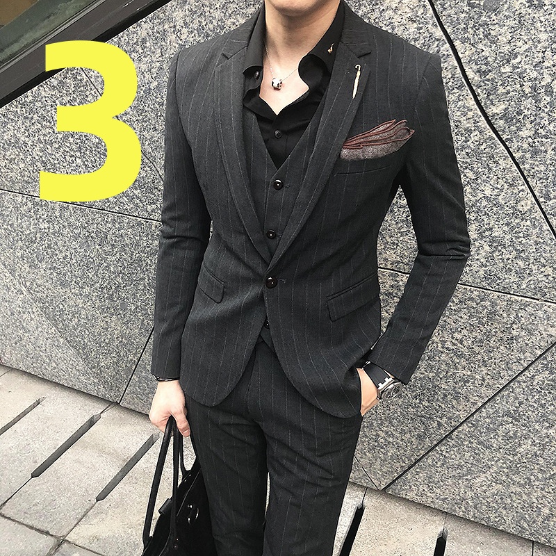 k1407 three-Piece Suit with Trendy Casual Jacket - Elegant Double-Breasted Design