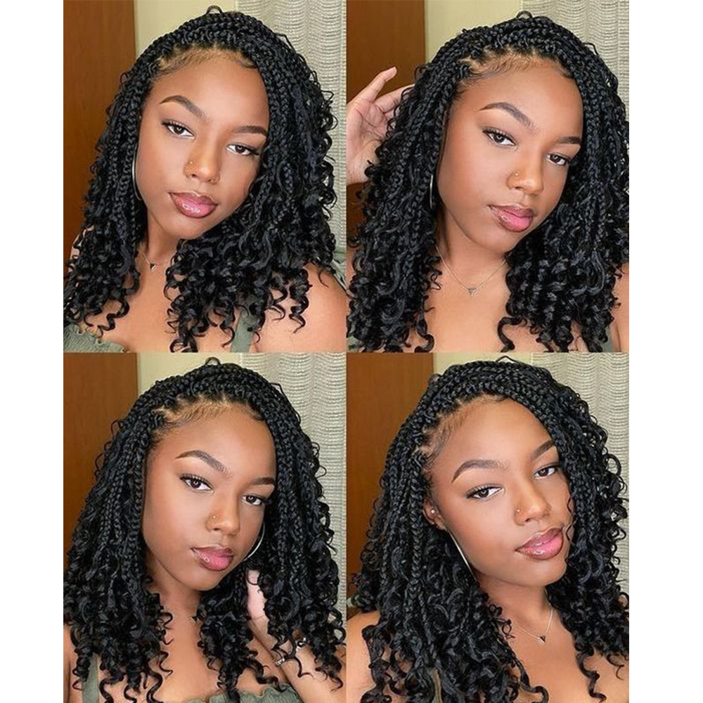 Kima Short Bohemian Box Braided Wigs Boho Braids Wig Synthetic Full Lace Curly With Baby Hair For Black Women