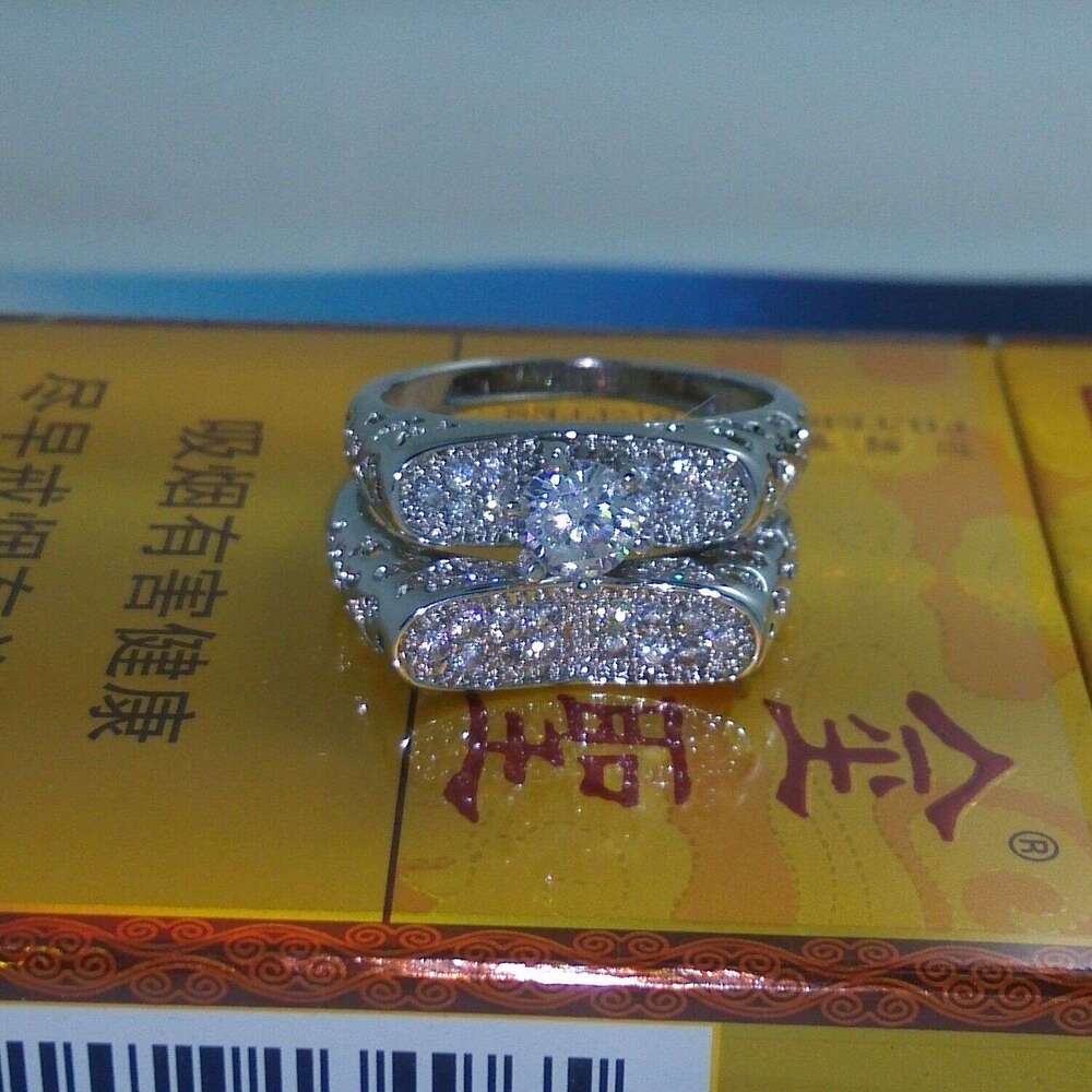 10kt Gold Filled White Topaz CZ Gemstone Bridal Wedding Ring Set (Size 6-10)