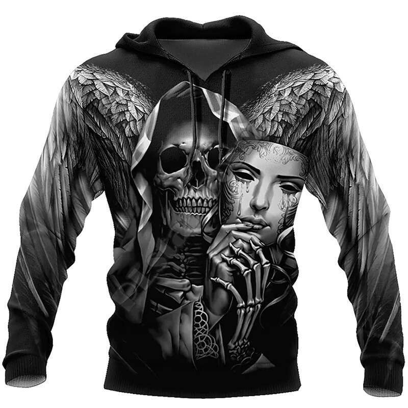 European American Spring and Autumn New Skeleton 3D Digital Printed Loose Men's Casual Hoodie