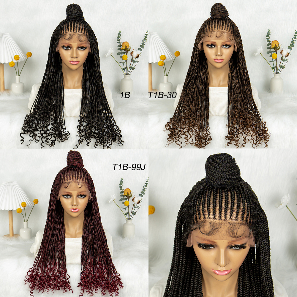 Kima Synthetic Wigs Updo Braided Lace Front Wig Curly End With Baby Hair For Black Women