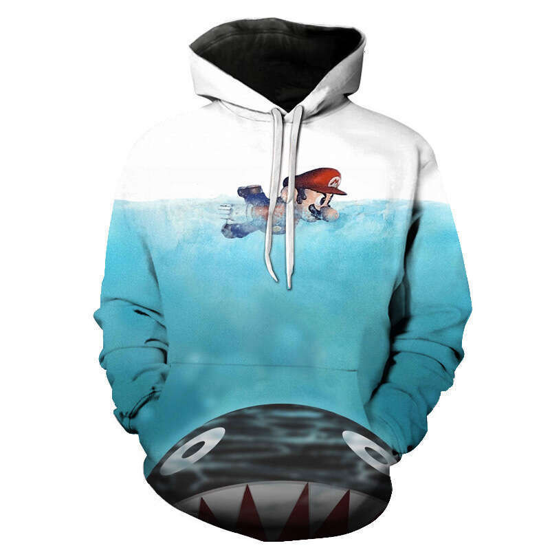 New Mario series 3D digital printing autumn and winter long sleeved hooded sweatshirt classic gaming peripherals
