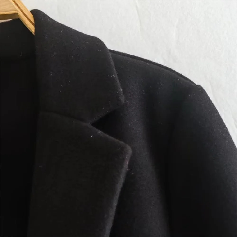 UNIZERA 2023 AutumnWinter Womens Wear Fashionable Style Mid length Polo Collar Long Sleeve Open Front Coat 241121