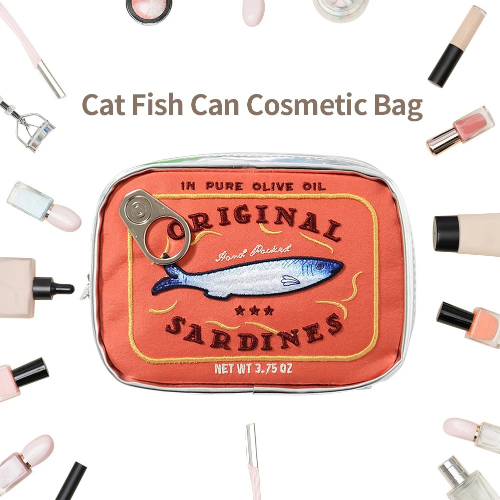 Canned Sardines Style Bath Travel Bag Cute Make Up Pockets Creative Portable Fashion Zipper Multi-function for Weekend Vacation 241201